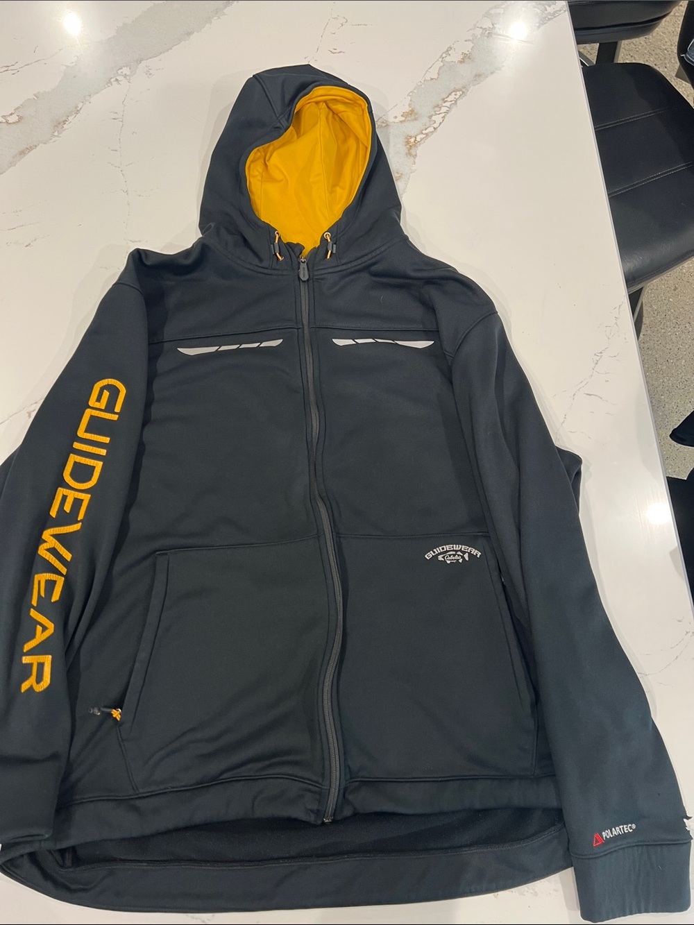 Cabela's Guidewear- 2XL Black Hooded Zip Jacket with Yellow Lined Hood